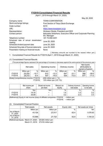 Thumbnail TOWA Corporation Financial Report 2019