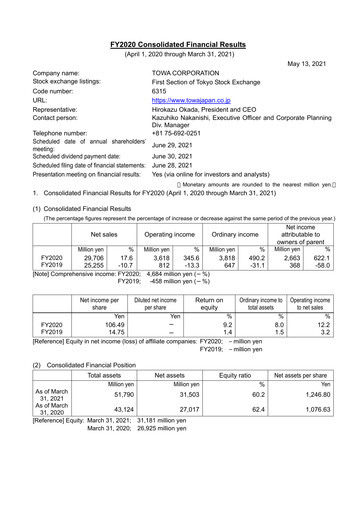Thumbnail TOWA Corporation Financial Report 2020