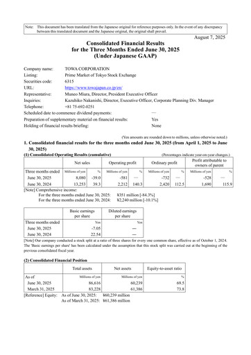 Thumbnail TOWA Corporation Quarterly Report 2025-q1
