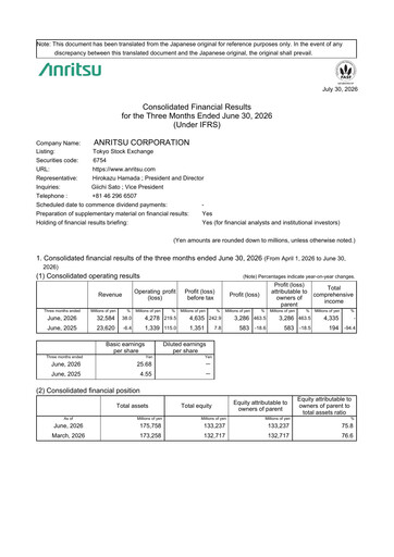 Thumbnail Anritsu Corporation Quarterly Report 2026-q1