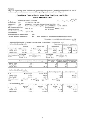 Thumbnail Daikokutenbussan Financial Statement fy2026