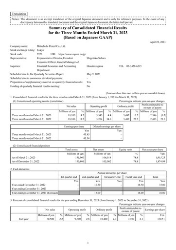 Thumbnail Mitsubishi Pencil Quarterly Report 2023-q1