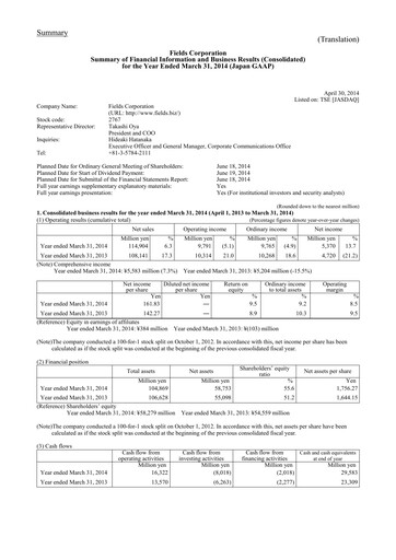 Thumbnail Tsuburaya Fields Holdings Financial Statement fy2014