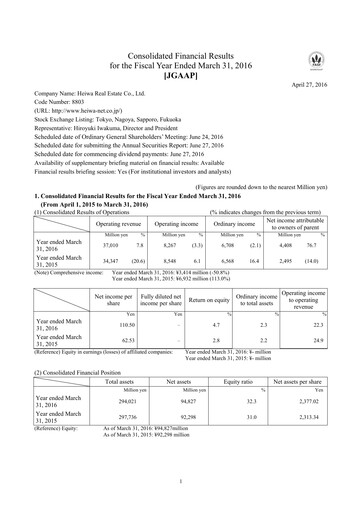Thumbnail Heiwa Real Estate Financial Statement fy2016