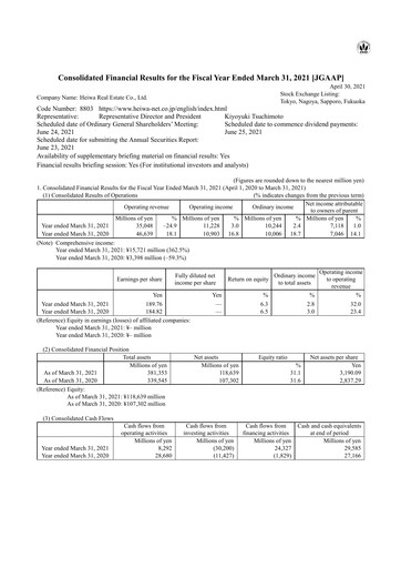 Thumbnail Heiwa Real Estate Financial Statement fy2021