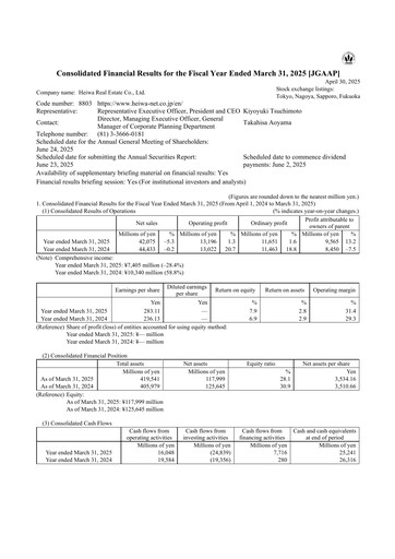 Thumbnail Heiwa Real Estate Financial Statement fy2025
