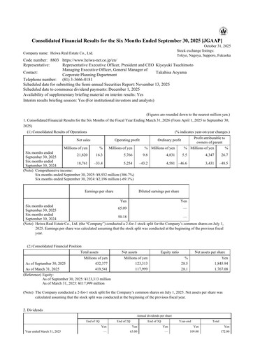 Thumbnail Heiwa Real Estate Half-year Report 2025-h1