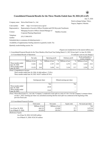 Thumbnail Heiwa Real Estate Quarterly Report 2026-q1