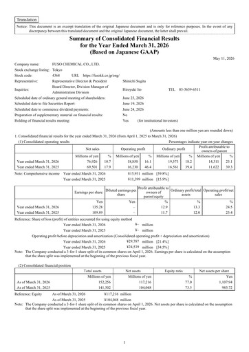 Vorschaubild Fuso Chemical Finanzmitteilung fy2026