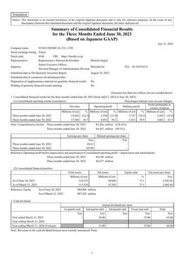 Thumbnail Fuso Chemical Quarterly Report 2023-q1
