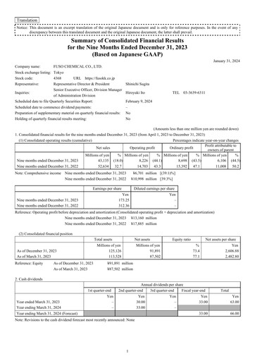Thumbnail Fuso Chemical Quarterly Report 2023-q3