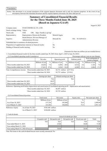 Thumbnail Fuso Chemical Quarterly Report 2025-q1
