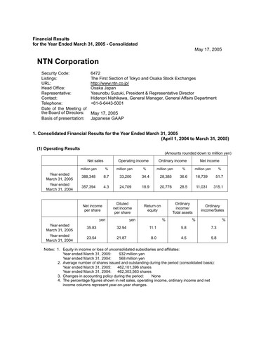 Thumbnail NTN Corporation Financial Statement fy2004