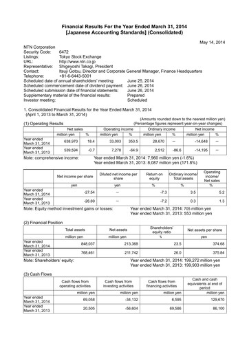 Thumbnail NTN Corporation Financial Statement fy2013