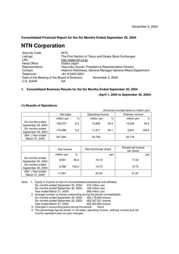 Miniature NTN Corporation Rapport semestriel 2004-h1