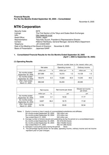 Miniature NTN Corporation Rapport semestriel 2005-h1