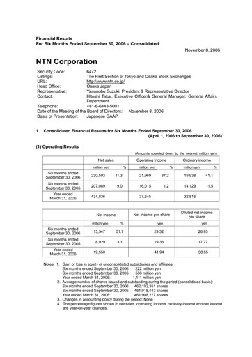 Miniature NTN Corporation Rapport semestriel 2006-h1