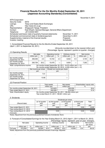 Miniature NTN Corporation Rapport semestriel 2011-h1
