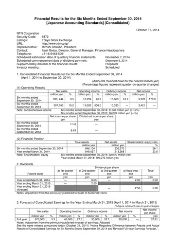 Miniature NTN Corporation Rapport semestriel 2014-h1