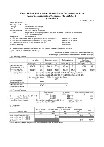 Miniature NTN Corporation Rapport semestriel 2015-h1