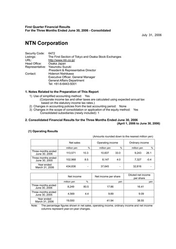 Miniature NTN Corporation Rapport trimestriel 2006-q1