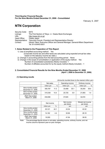 Miniature NTN Corporation Rapport trimestriel 2006-q3