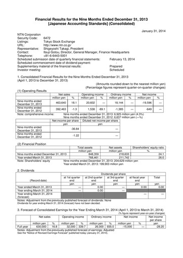 Miniature NTN Corporation Rapport trimestriel 2013-q3