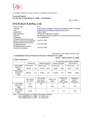Thumbnail Iino Kaiun Kaisha Financial Statement fy2007