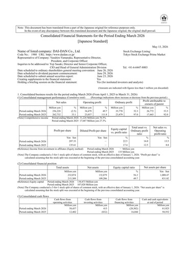 Thumbnail Dai-Dan Financial Statement fy2026