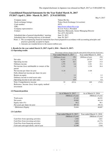 Thumbnail Takara Bio Financial Statement fy2017