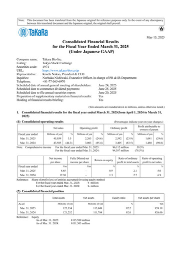Thumbnail Takara Bio Financial Statement fy2025