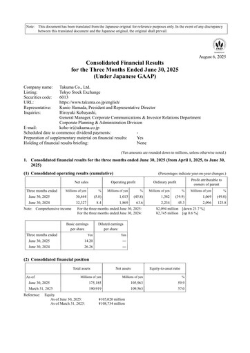 Vorschaubild Takuma Co., Ltd. Quartalsbericht 2026-q1