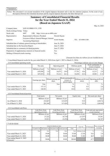 Thumbnail San-Ai Obbli Financial Report 2024