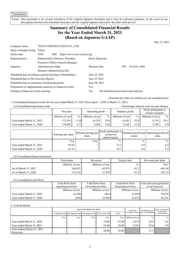 Thumbnail Toyo Construction Financial Statement fy2020