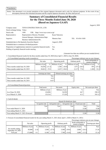 Thumbnail Toyo Construction Quarterly Report 2020-q1