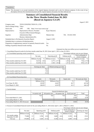 Thumbnail Toyo Construction Quarterly Report 2021-q1