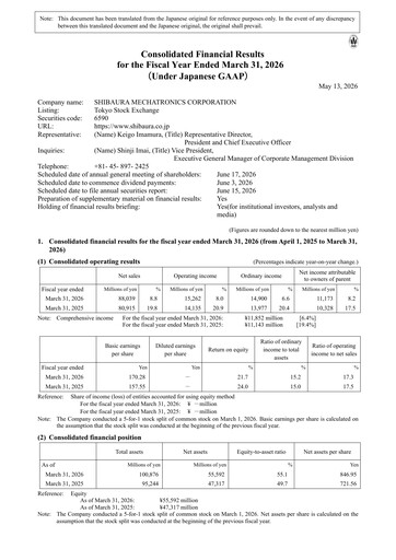 Thumbnail Shibaura Mechatronics Financial Statement fy2026