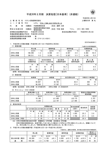Thumbnail Aeon Hokkaido Corporation Financial Report fy2018