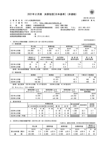 Thumbnail Aeon Hokkaido Corporation Financial Report fy2021