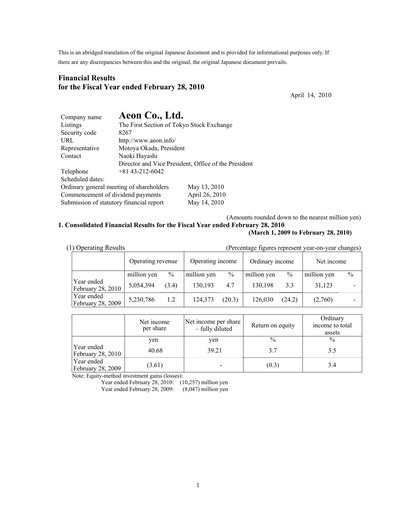 Miniature Aeon Hokkaido Corporation Bilan financier fy2009
