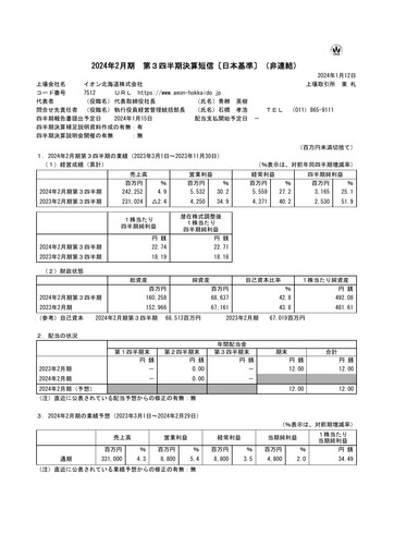 Thumbnail Aeon Hokkaido Corporation Quarterly Report 2024-q3