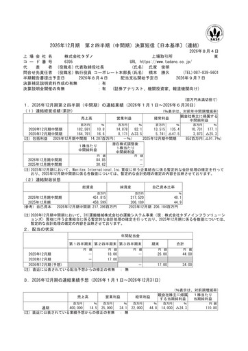 Thumbnail Tadano Half-year Report 2026-h1
