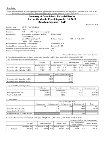 Vorschaubild Arata Corporation Halbjahresbericht 2023-h1
