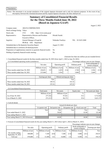 Vorschaubild Arata Corporation Quartalsbericht 2022-q1