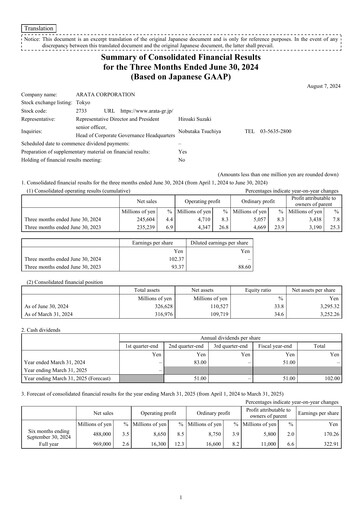 Vorschaubild Arata Corporation Quartalsbericht 2024-q1