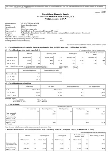 Vorschaubild Arata Corporation Quartalsbericht 2025-q1