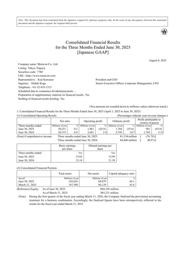 Thumbnail Menicon Co., Ltd. Quarterly Report 2025-q1