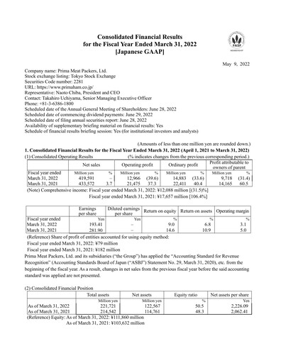 Thumbnail Prima Meat Packers Financial Report 2022