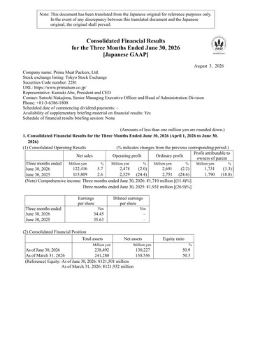 Thumbnail Prima Meat Packers Quarterly Report 2027-q1
