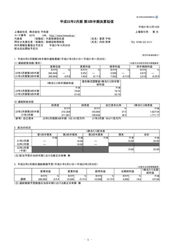 Thumbnail Heiwado Quarterly Report 2010-q3